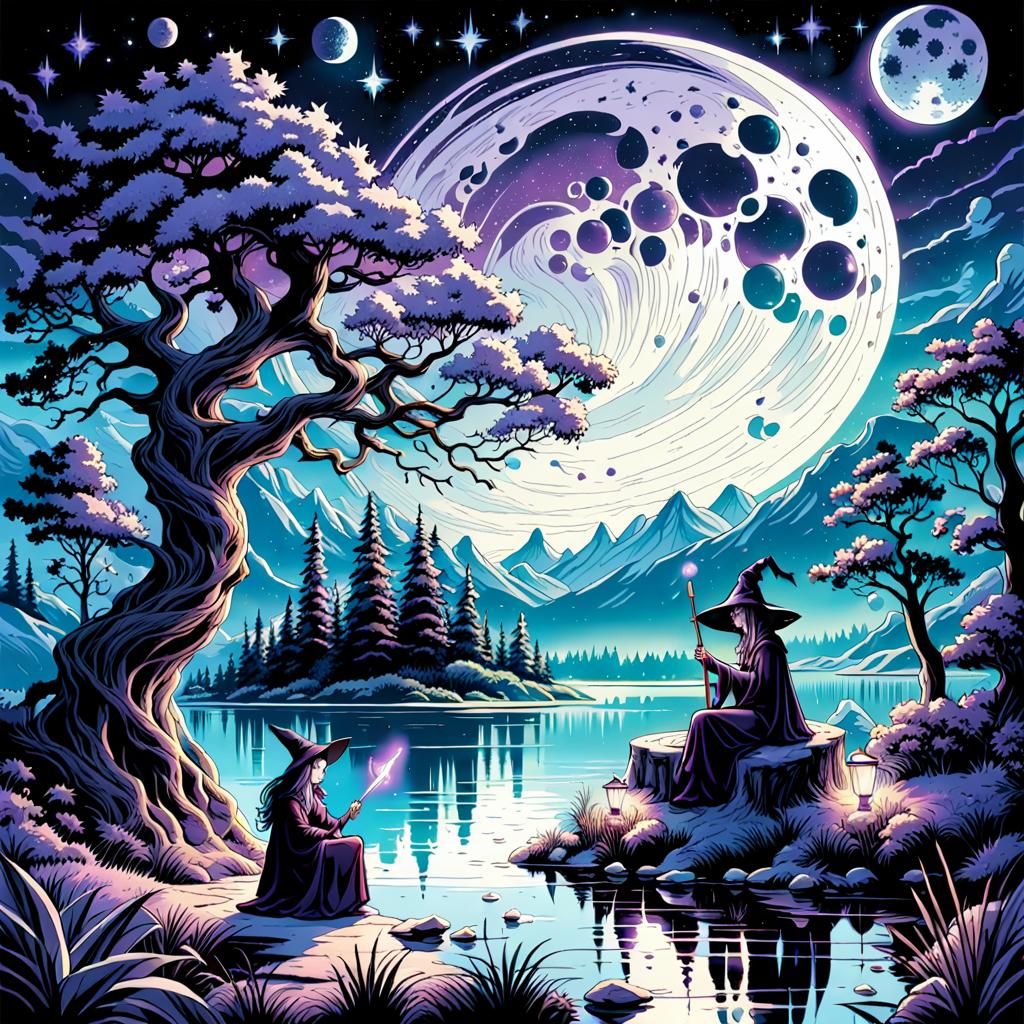 Celestial Witches Under Starlit Sky