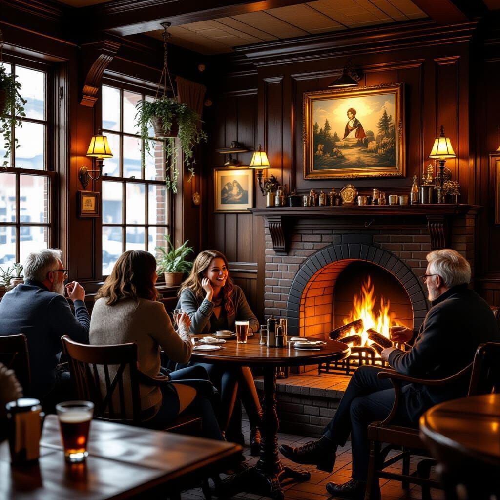 Cozy Irish Pub Scene in Whimsical Style