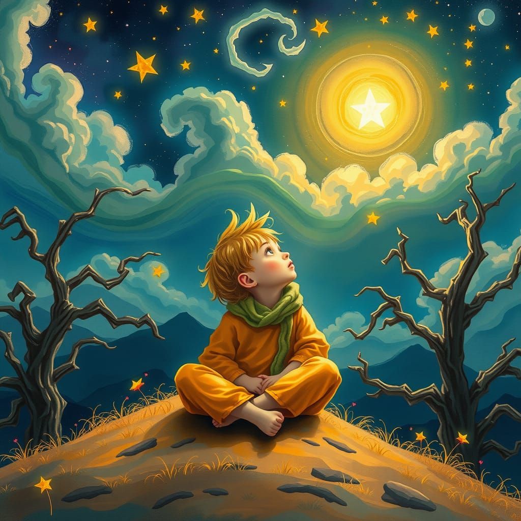 Child's Wish: Starry Night in Rackham Style