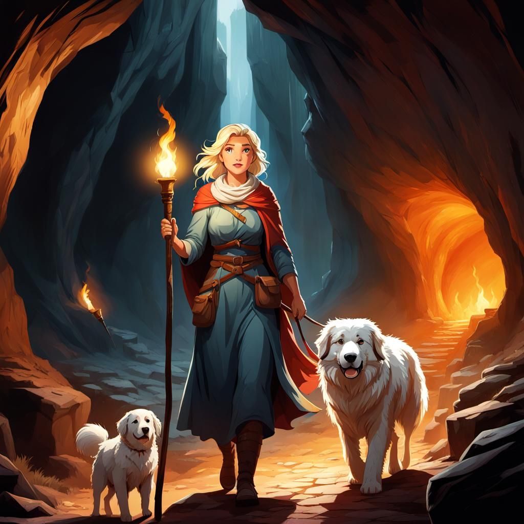 Peasant Woman Explores Underground Cavern