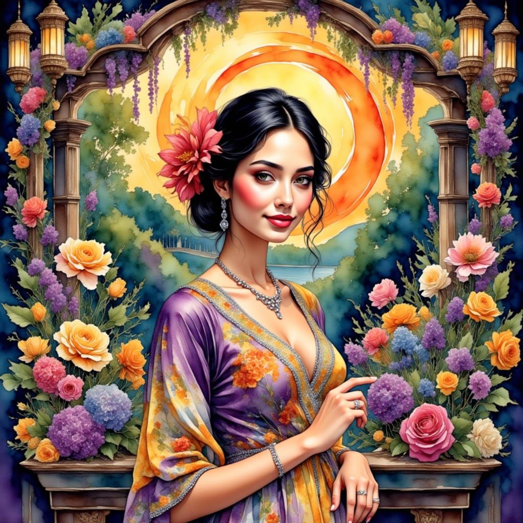 Ethereal Indonesian Beauty in Watercolour Style