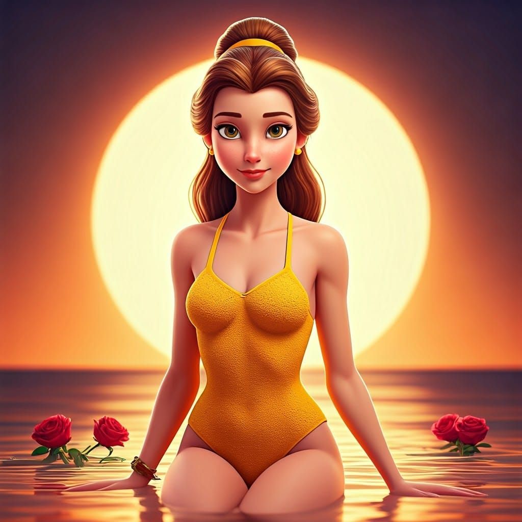 Princess Belle at the Beach in Detailed 3D
