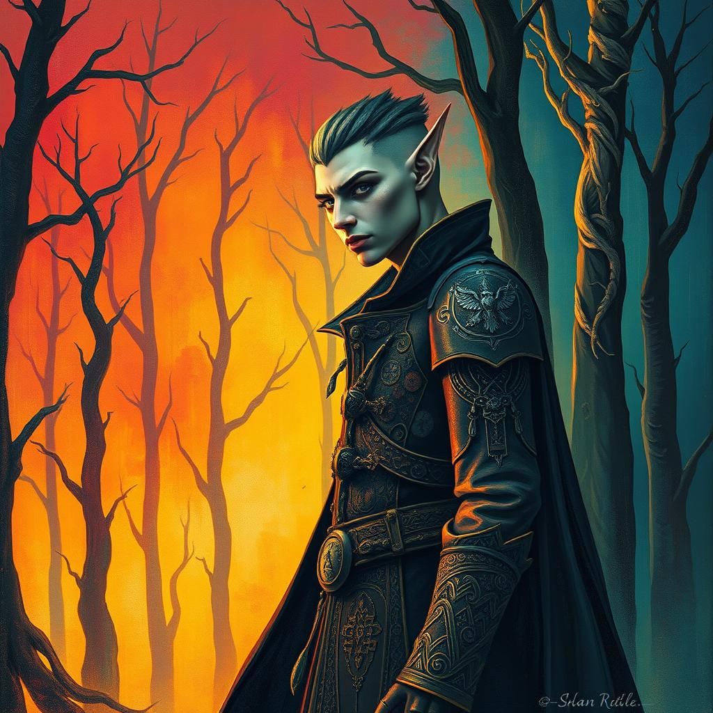 Majestic Elf in Surreal Dystopian Forest, Anime Style