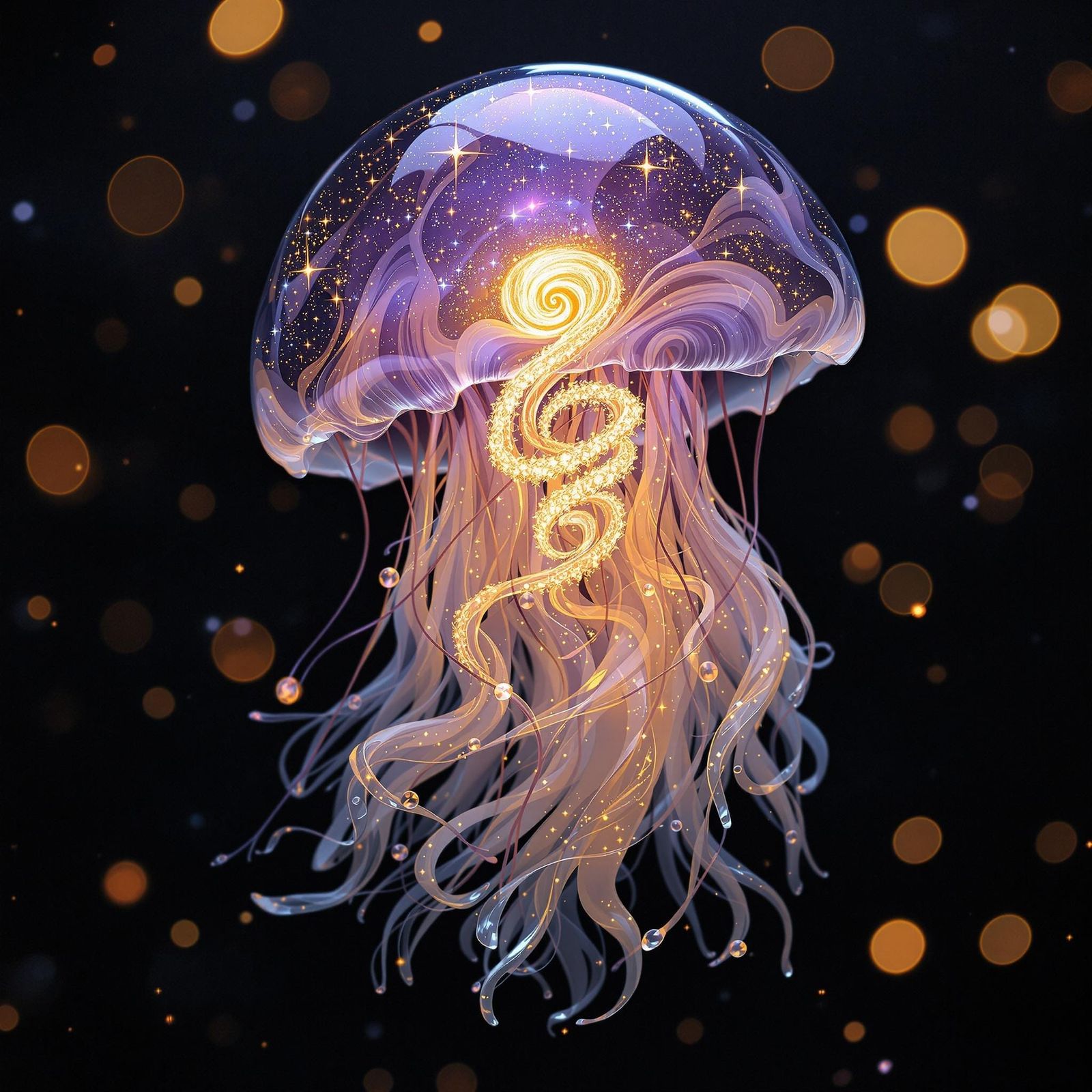 Ethereal Glass Jellyfish Sculpture with Celestial Glow