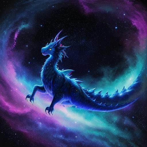 Cosmic Blue Dragon Among Stars in Vibrant Oil Painting