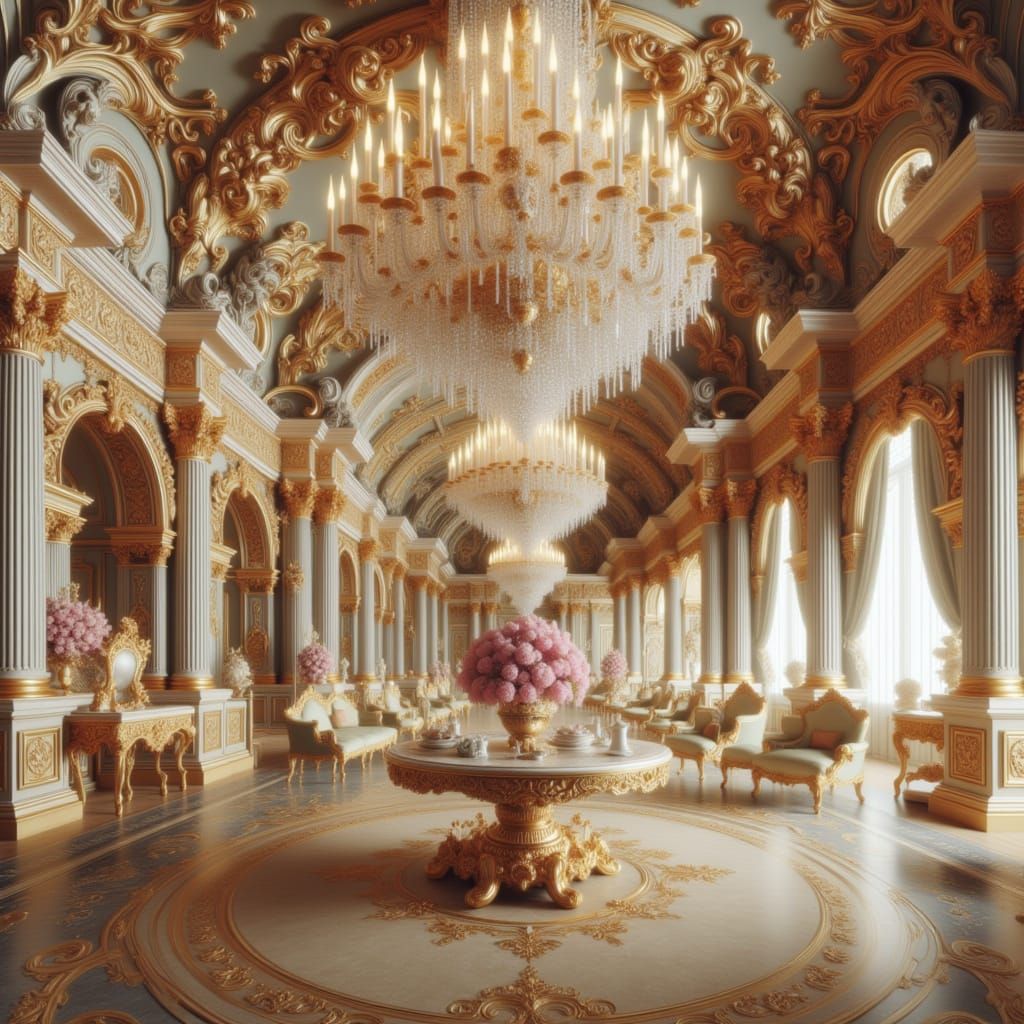 Foyer and Grand Ballroom of a French Rococo Palace
