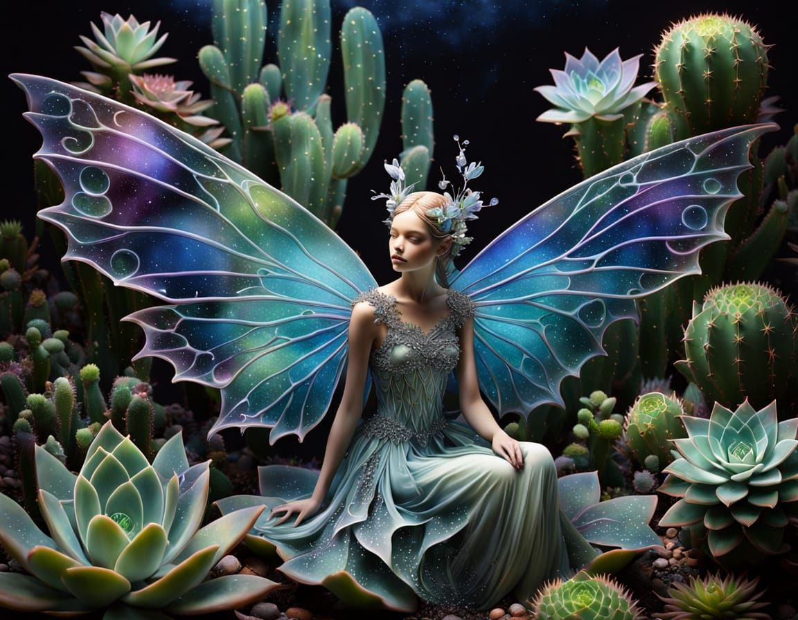 Ethereal Fairy with Stained Glass Wings in Airbrush Art
