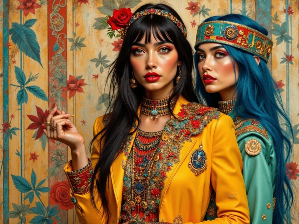 Vibrant Full Body Portrait in Tie-Dye Egyptian Style