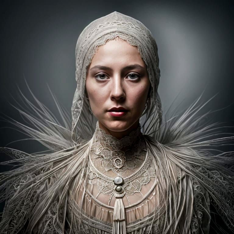 Eerie Lace Ghost Woman Portrait in Surreal Style