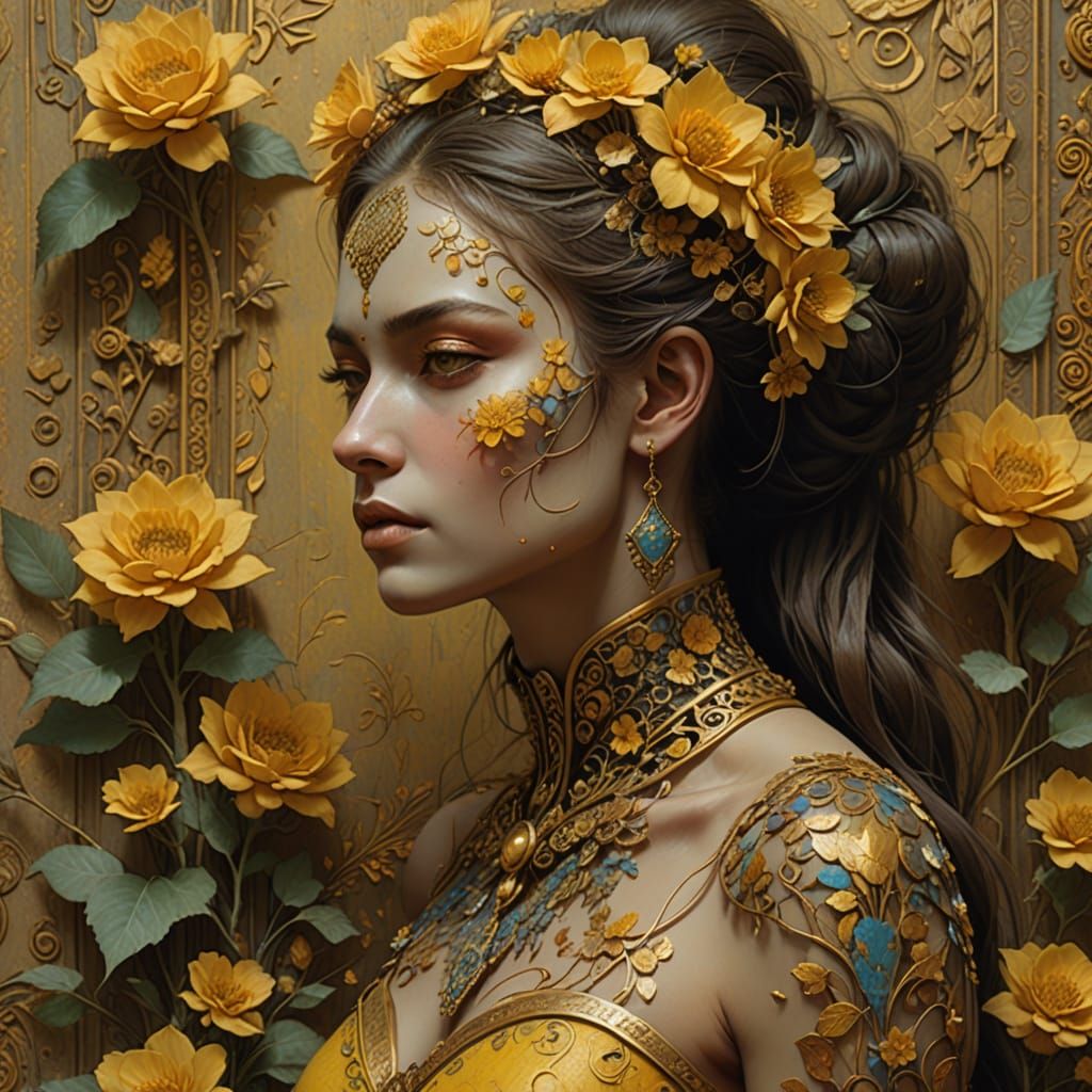 Woman Body Painted to Match Antique Wall, Fantasy Art