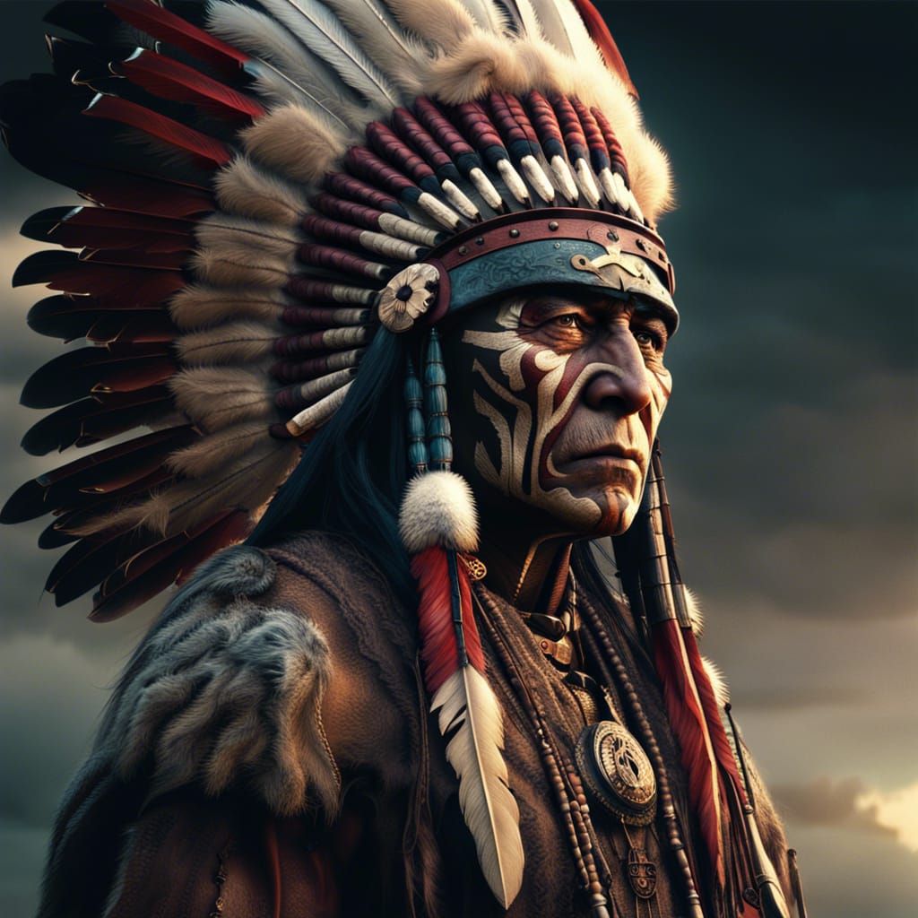 Native American Chief in War Paint: Epic Digital Art
