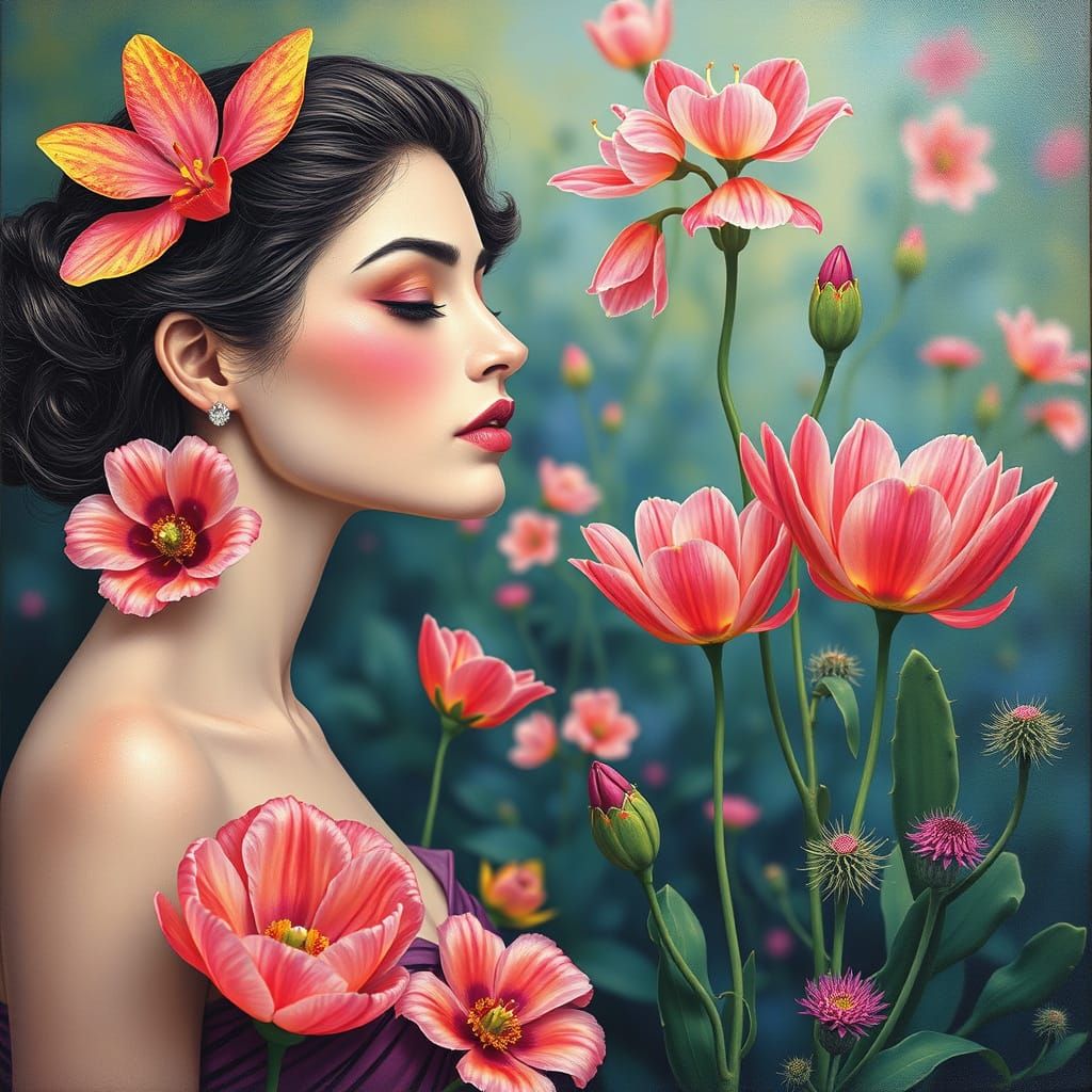 Botanical Women and Flowers in Painting Style
