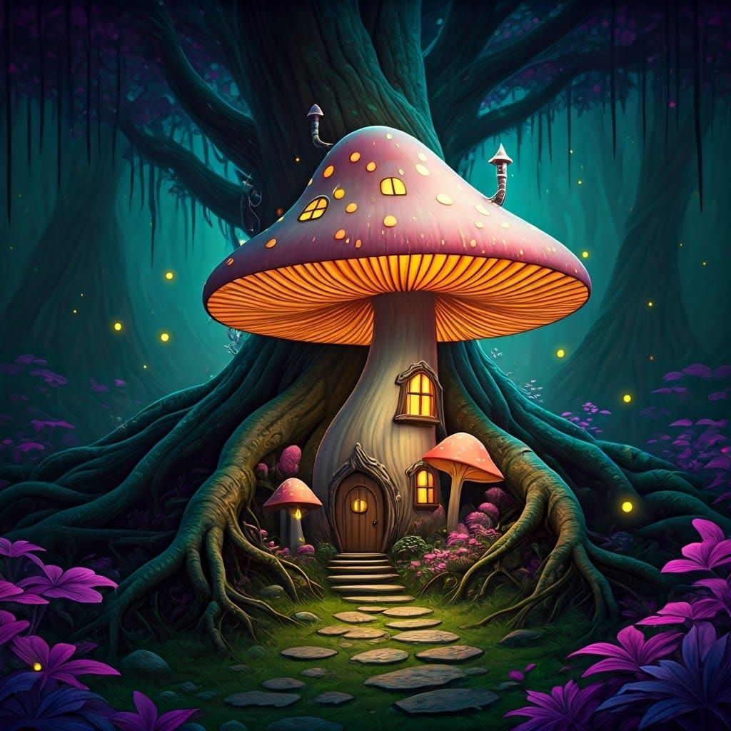 Whimsical Mushroom House in Enchanted Forest