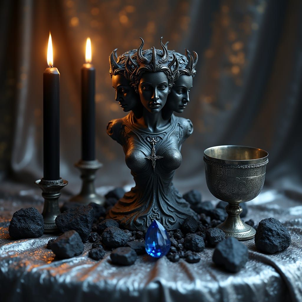 Surreal Goddess Altar in Flickering Candlelight