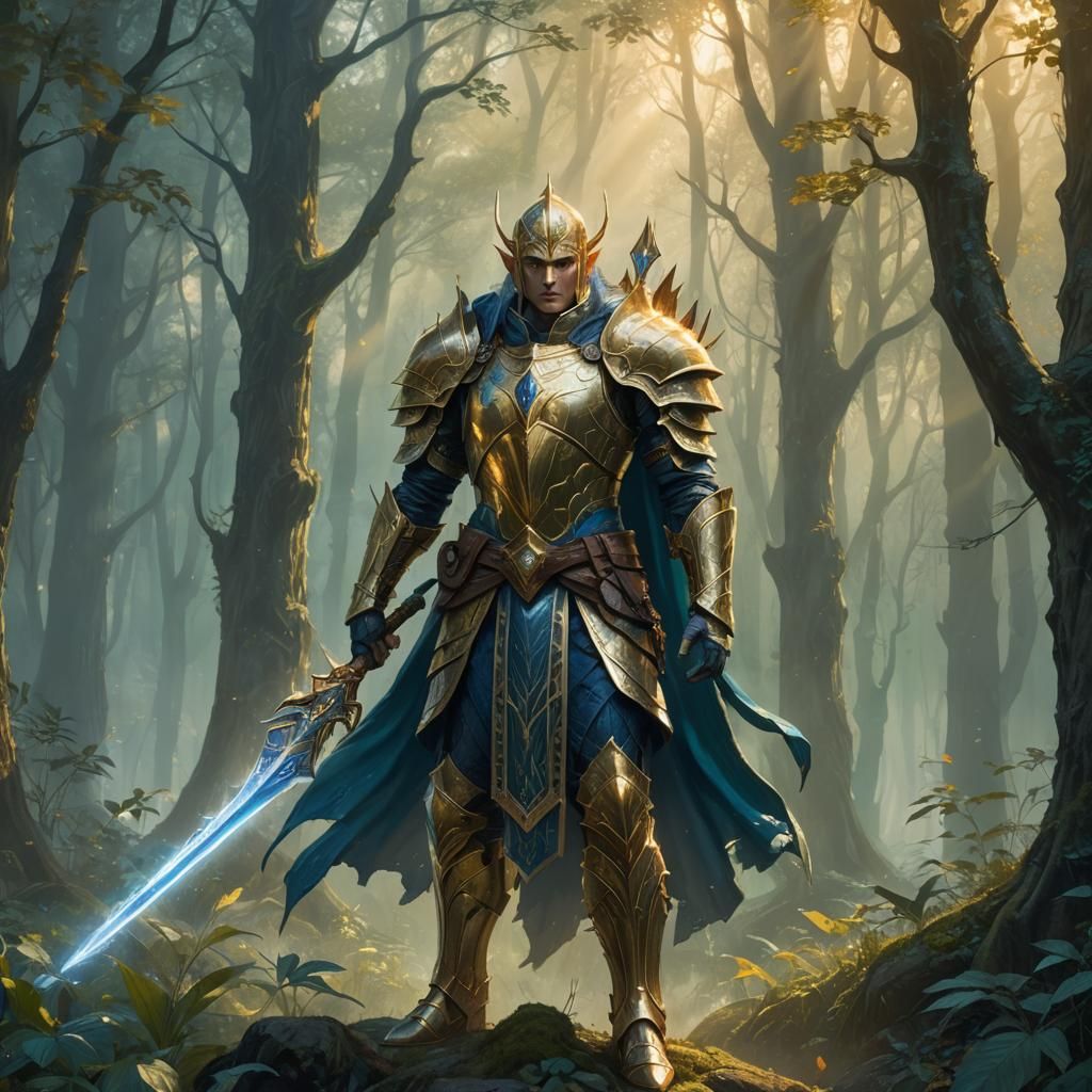 High Elf Paladin in Mystical Forest Concept Art