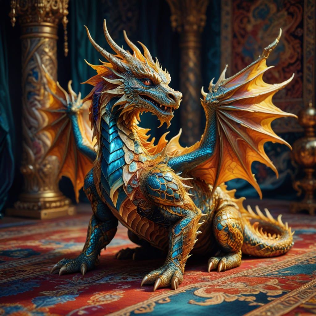 Vibrant Fabric Dragon with Iridescent Silk Wings