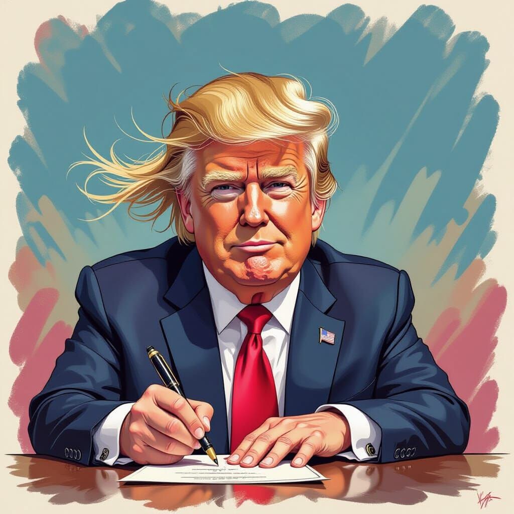 Mr. Trump Signing Peace Accord Hyperrealistic Splash Art