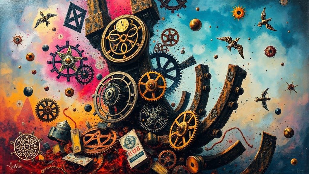 Shattered Clockwork in Surreal Impasto Style