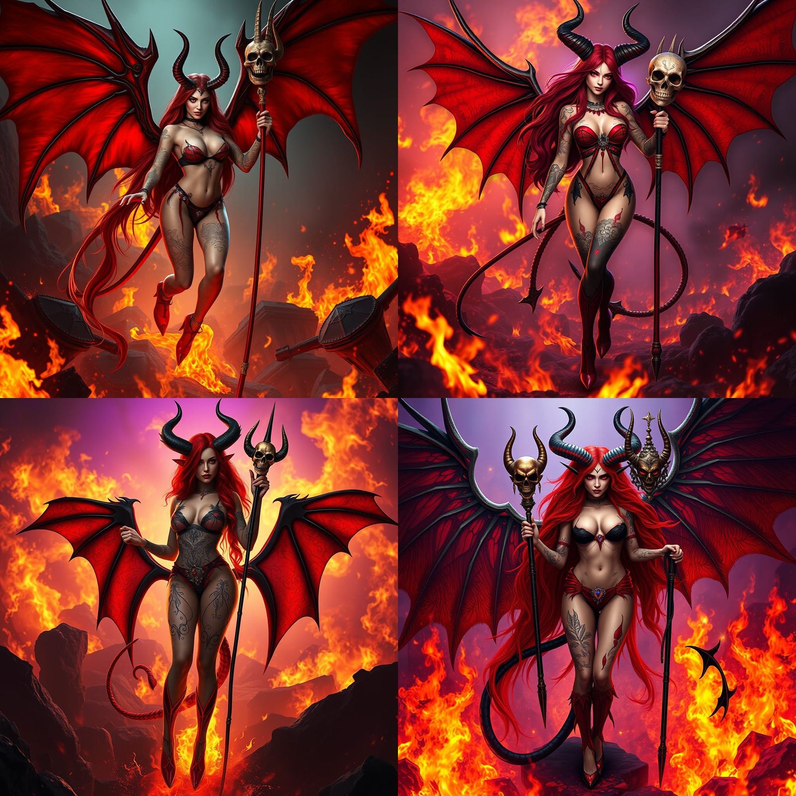 Devil Woman in Hell with Skull Staff