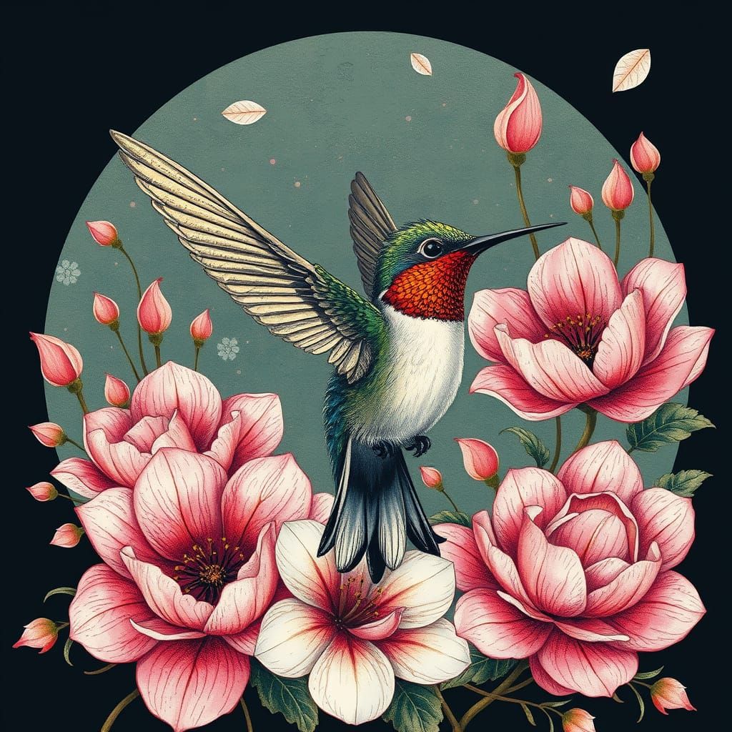 Hummingbird Embroidery with Anime and Manga Flair