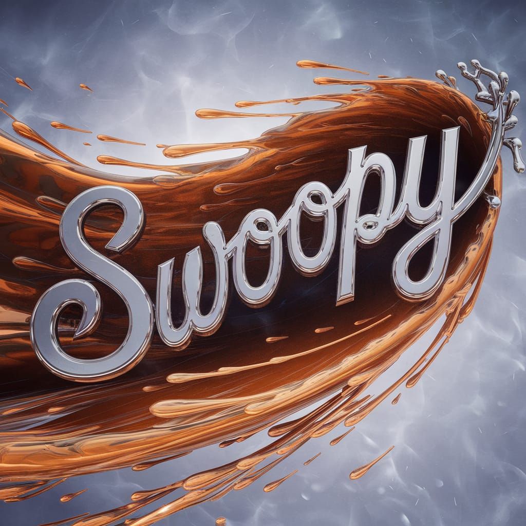 Swoopy Metal Letters in Hyperdetailed Splash Art