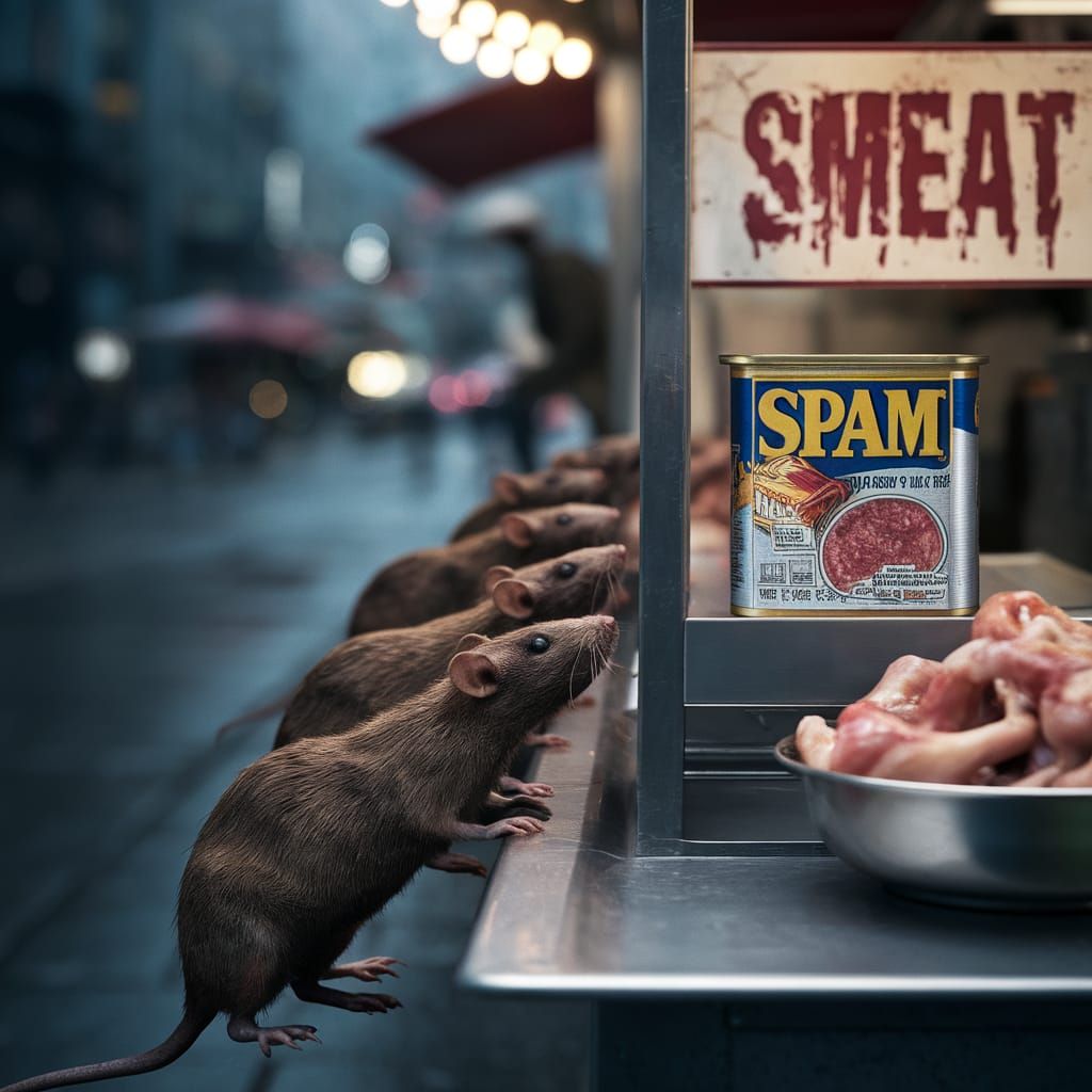 Horror Food Street Scene with Zombie Rats