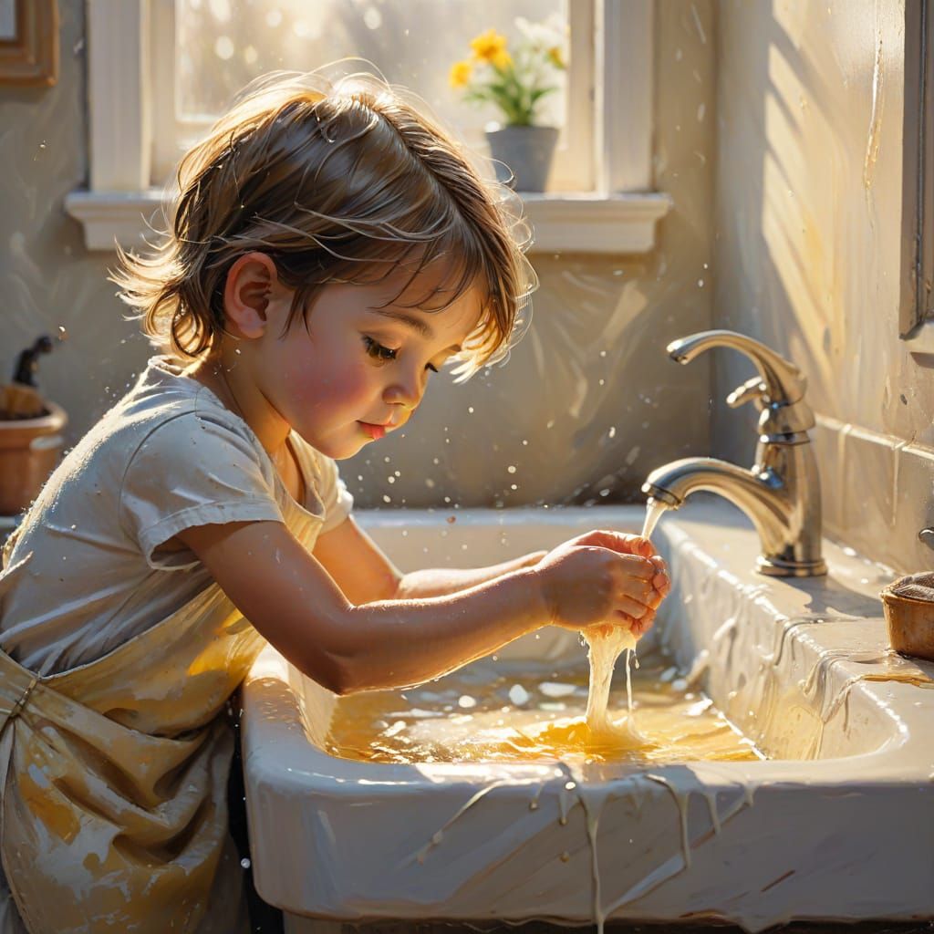 Child Washes Up: An Impressionist Painting