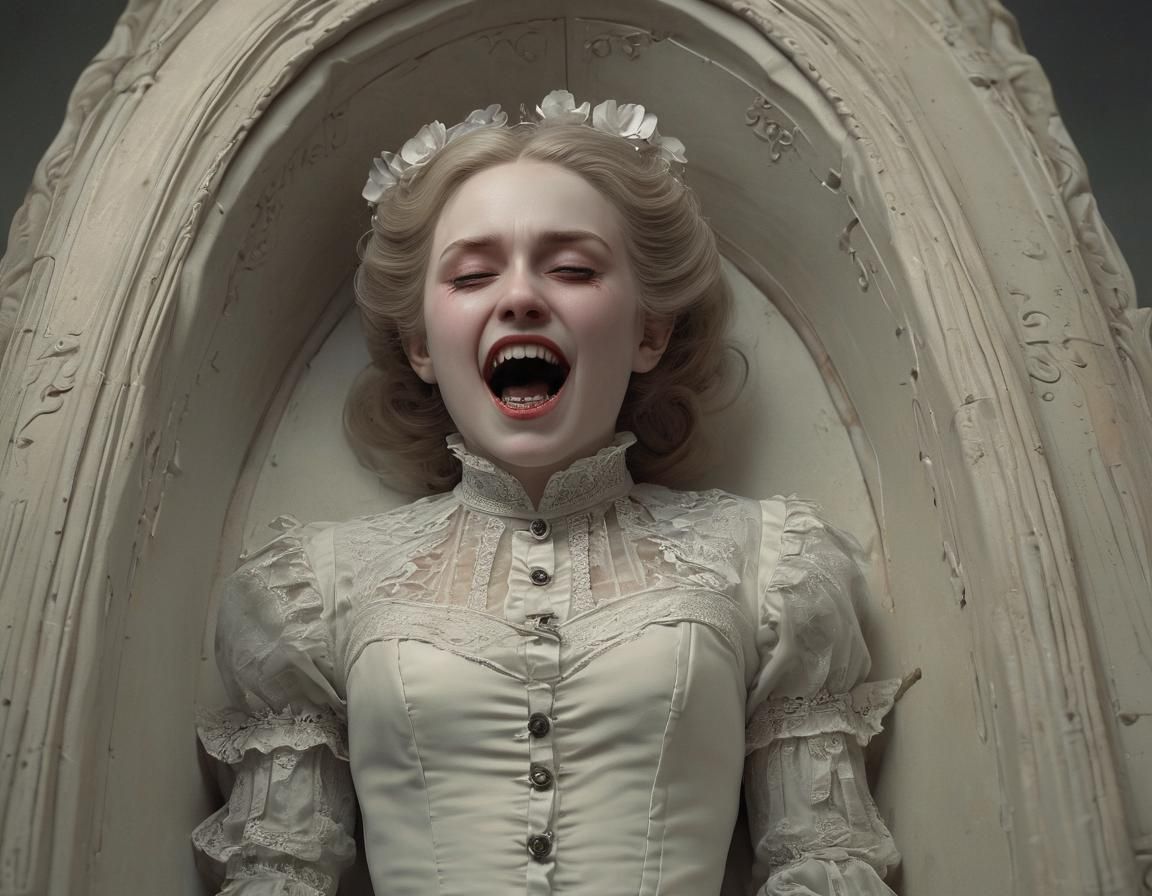 Victorian Vampire Emerges from Coffin in Arcanepunk Style