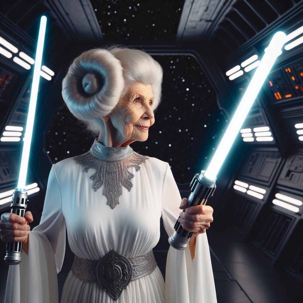 Queen Elizabeth as Space Princess with Lightsabers