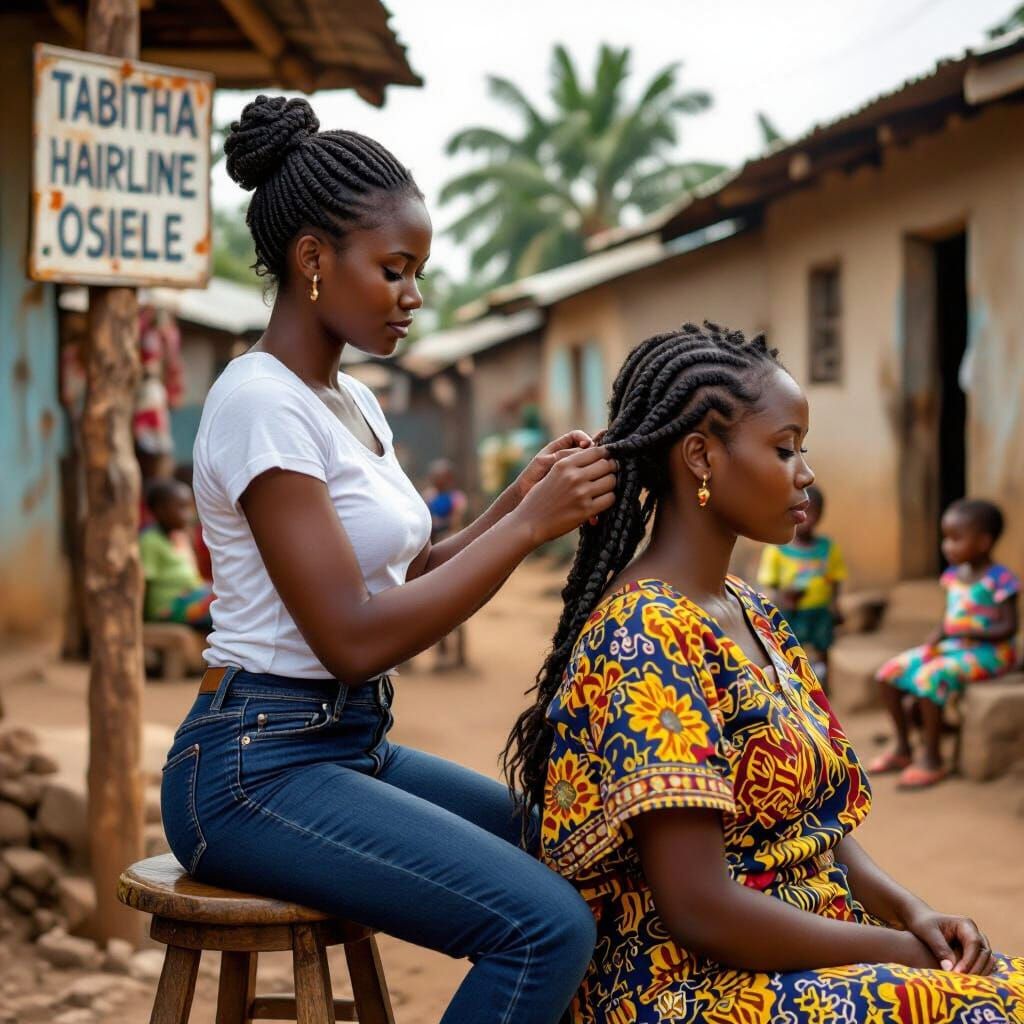 African Hair Braiding in Hyper-Realistic Photo