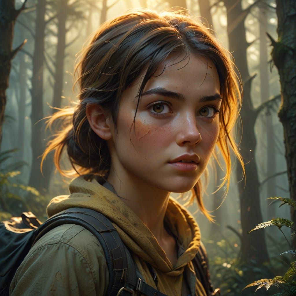 Young Woman's Adventure: Vibrant Digital Fantasy Painting