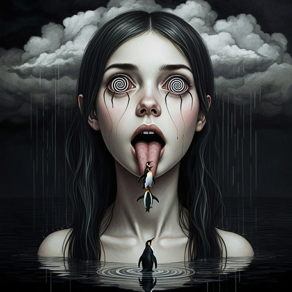 Surreal Woman with Detached Eyes in Storm