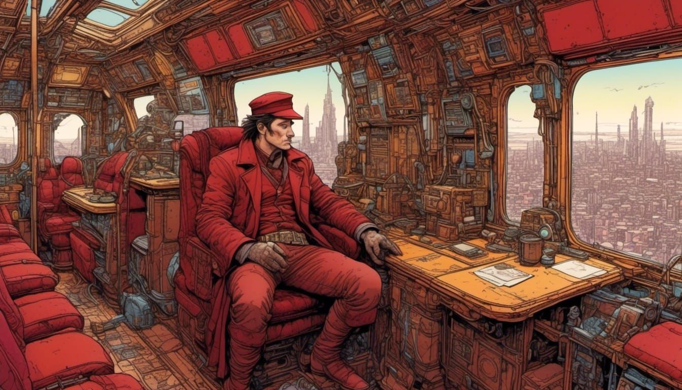 Plump Merchant in Cityscape, French Comic Style