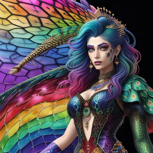 Rainbow Dragon Scale Woman in Cosmic Style