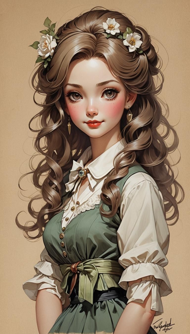 Anime Style Woman Doll in Fantastical Realm