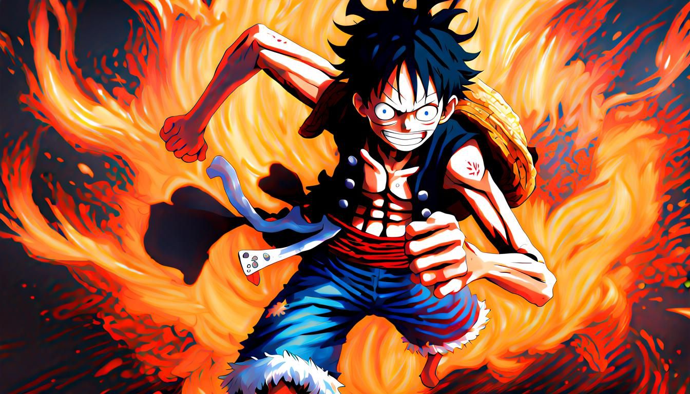 Luffy Battles in Ghibli-Inspired Anime Art