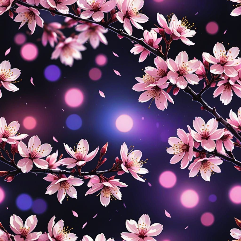 Dreamy Cherry Blossom Petals in Neon Synthwave Style