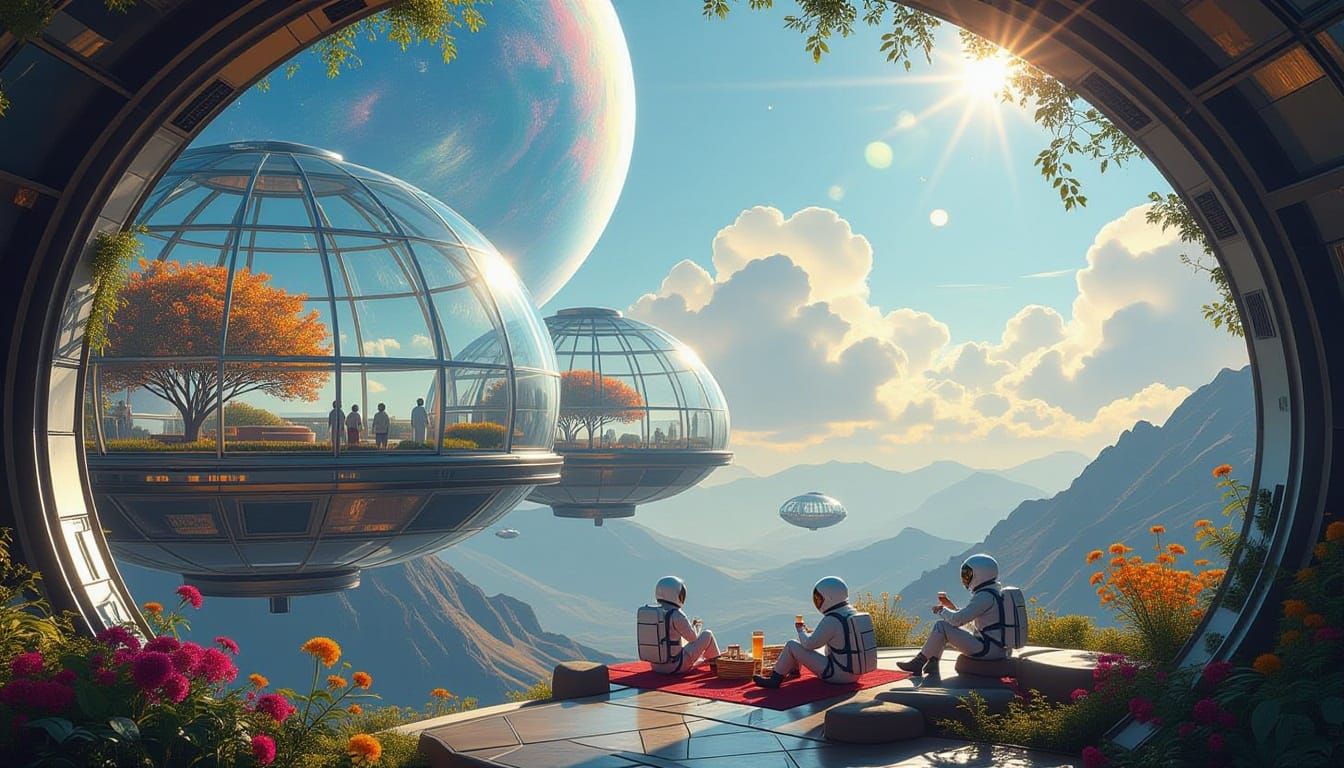 Orbital Sci-Fi Habitat with Impressionist Starlight
