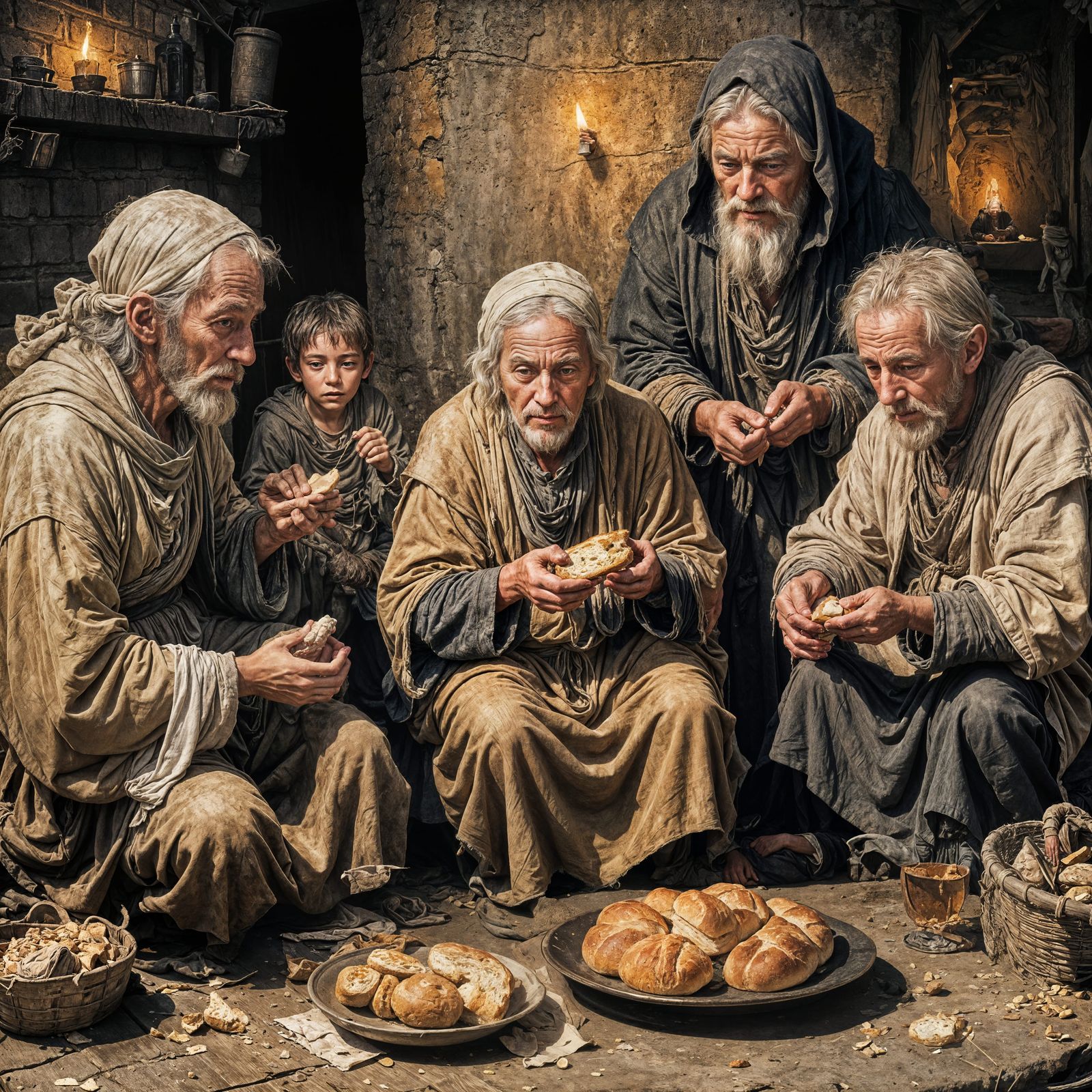 Medieval Peasant Family Sharing Bread