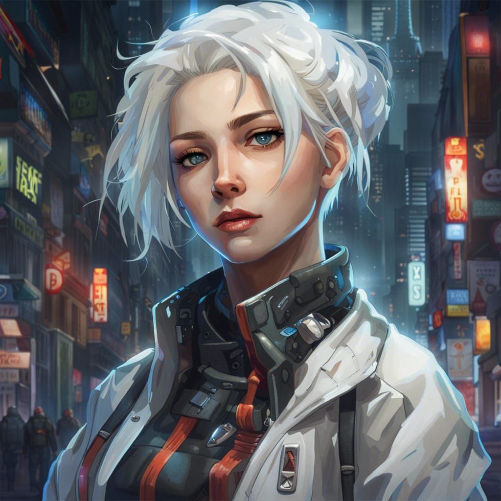 Cyberpunk Woman Portrait with Robotic Arms