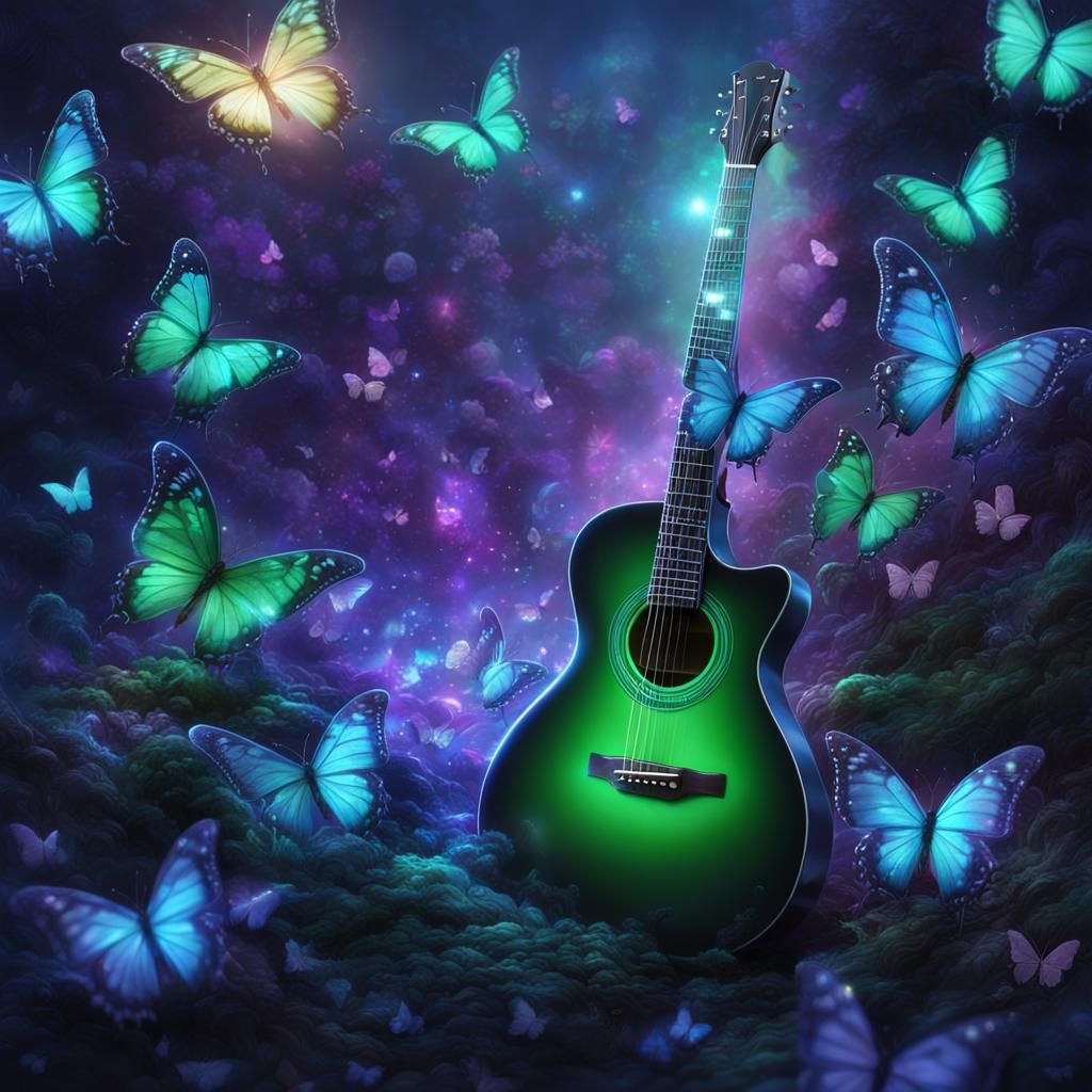 Colorful Butterfly Guitar in Digital Matte Painting