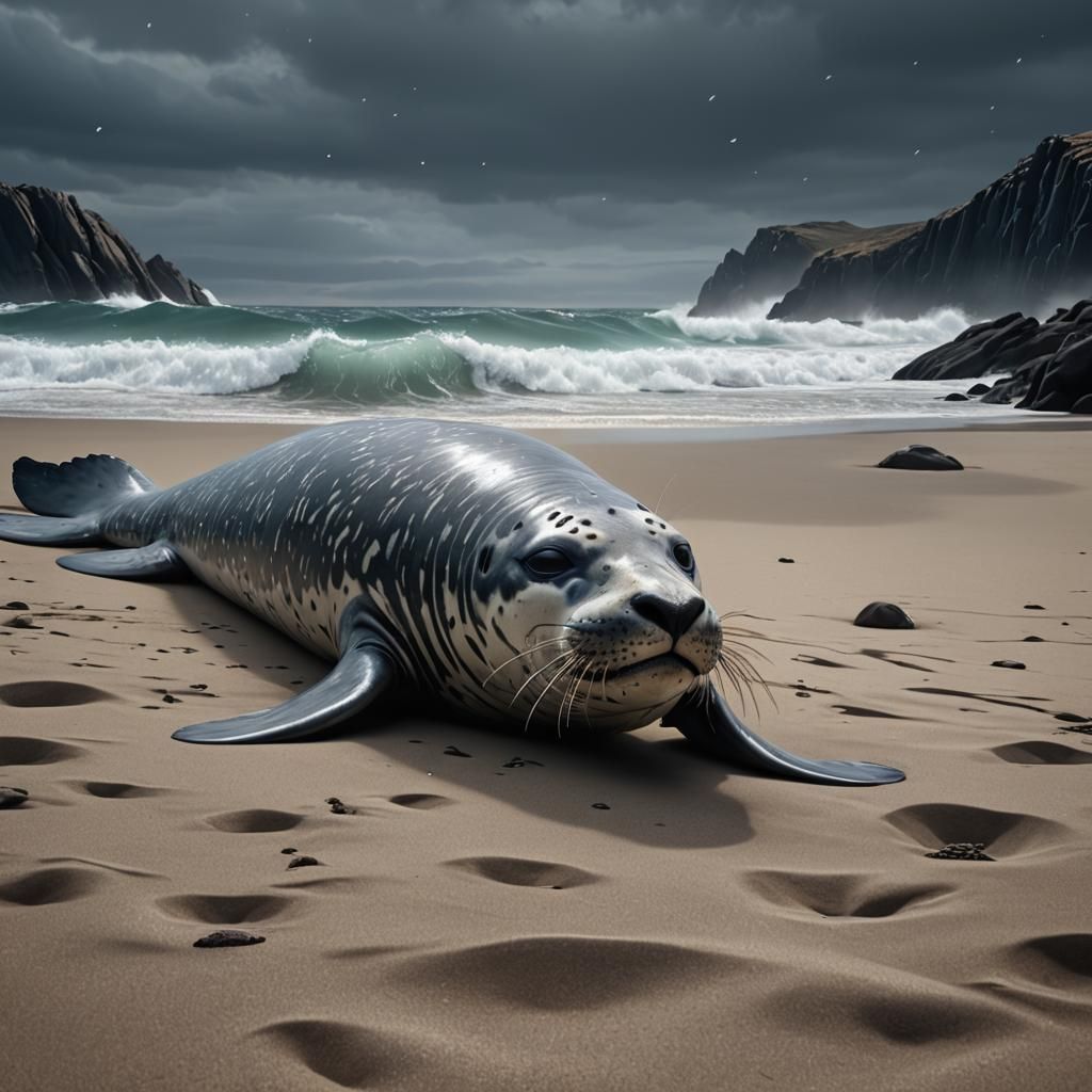 Detailed Leopard Seal Matte Painting in Deep Color