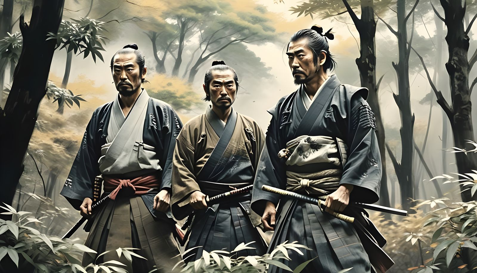 Atmospheric Scene Inspired by Rashomon in Charcoal Style