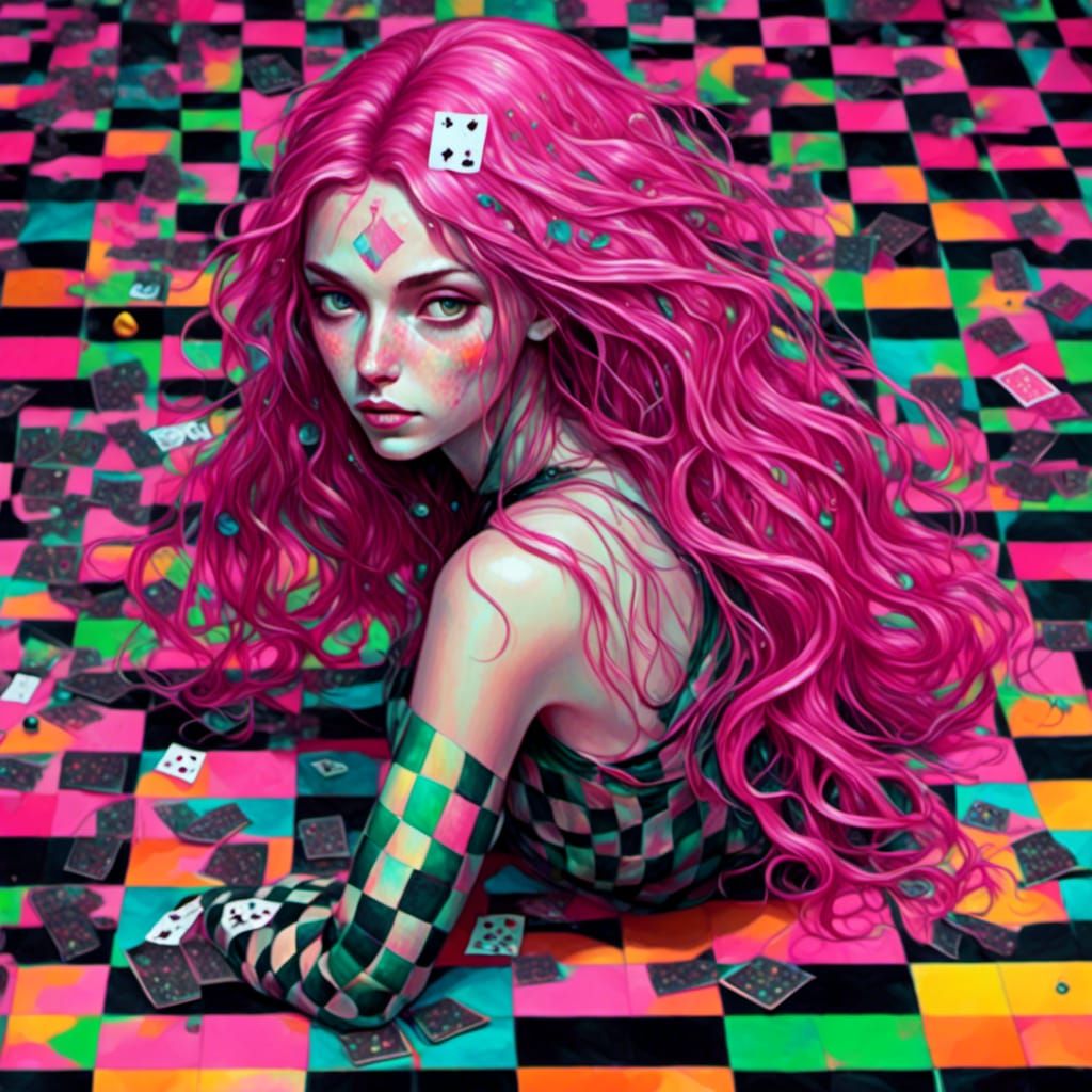 Woman with Holographic Hair in Dark Fantasy Style