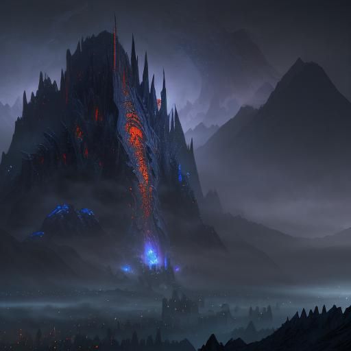 Fantastical Indistinct Monster Towers Over Mountain at Night