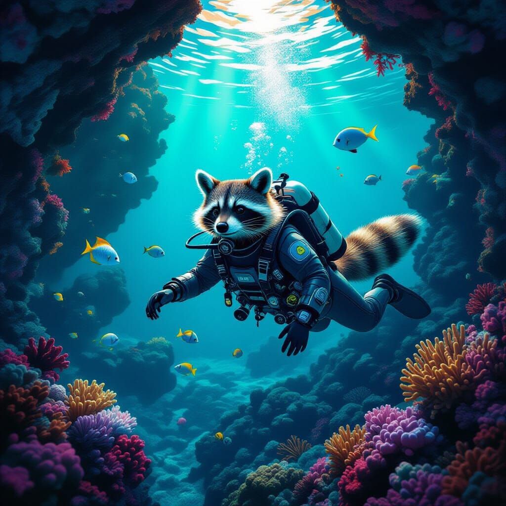 Raccoon Explorer Discovers Merfolk City Underwater