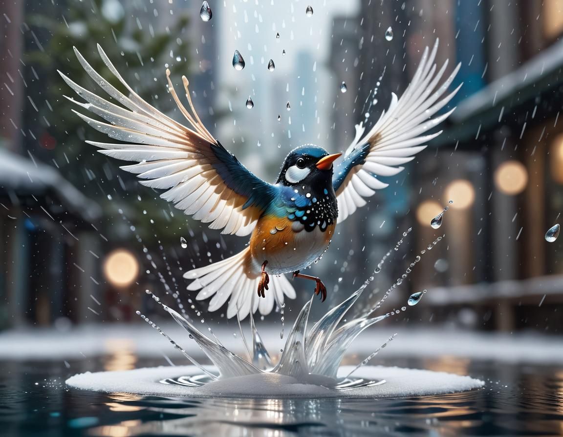 Resin Bird in Mid-Air with Bioluminescent Lighting