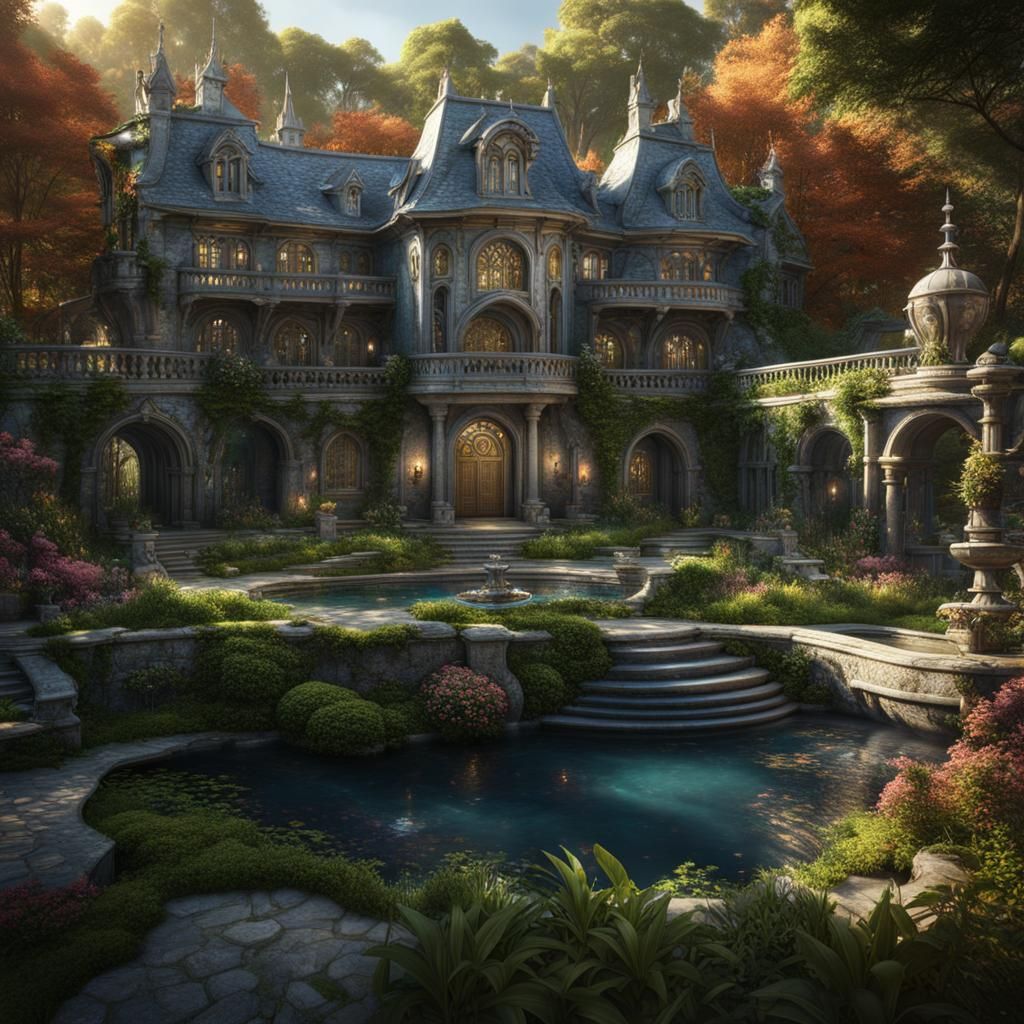 Elven Mansion in Magic Forest: Fantasy Concept Art