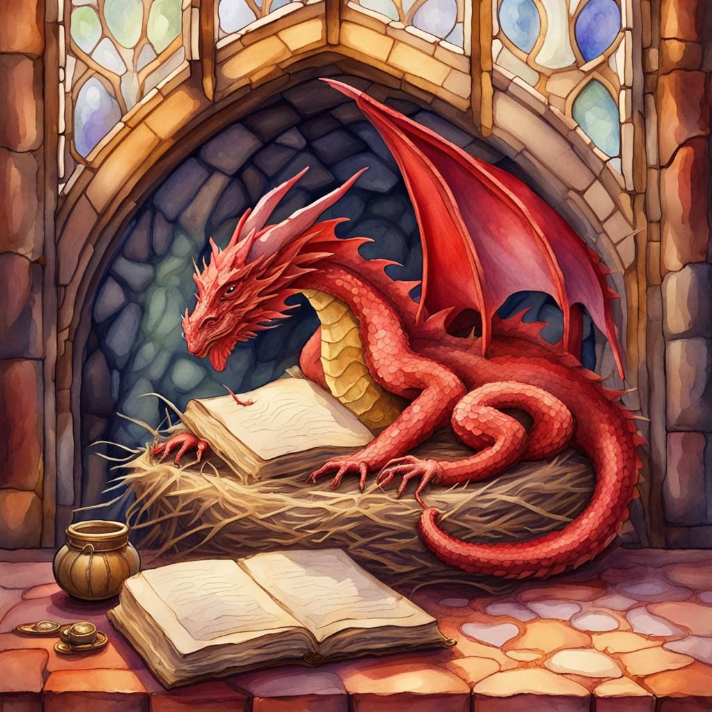 Tiny Dragon's Nap: Whimsical Watercolor Fantasy