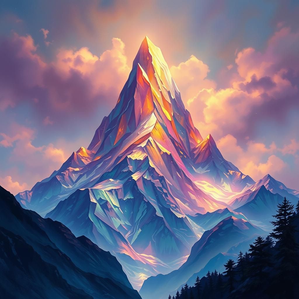 Iridescent Mountain Peak in Dreamy Ethereal Style